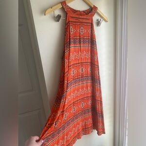 NWT Altar’d State Orange Halter Neck Shift Dress Mini Boho Flowy Size Large New